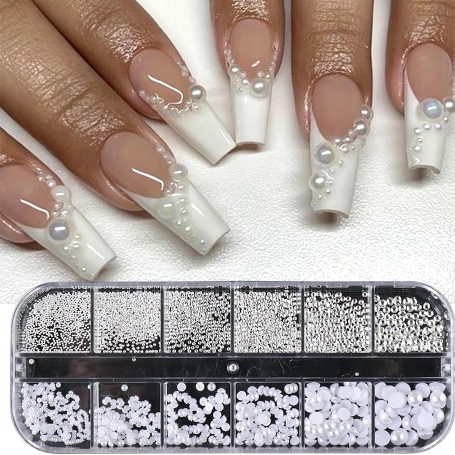 GZSY Nail Art Strasssteine Nagel Perlen Weiß 12Raster Nagel Charms Nageldesign Zubehör Perle Nail Art