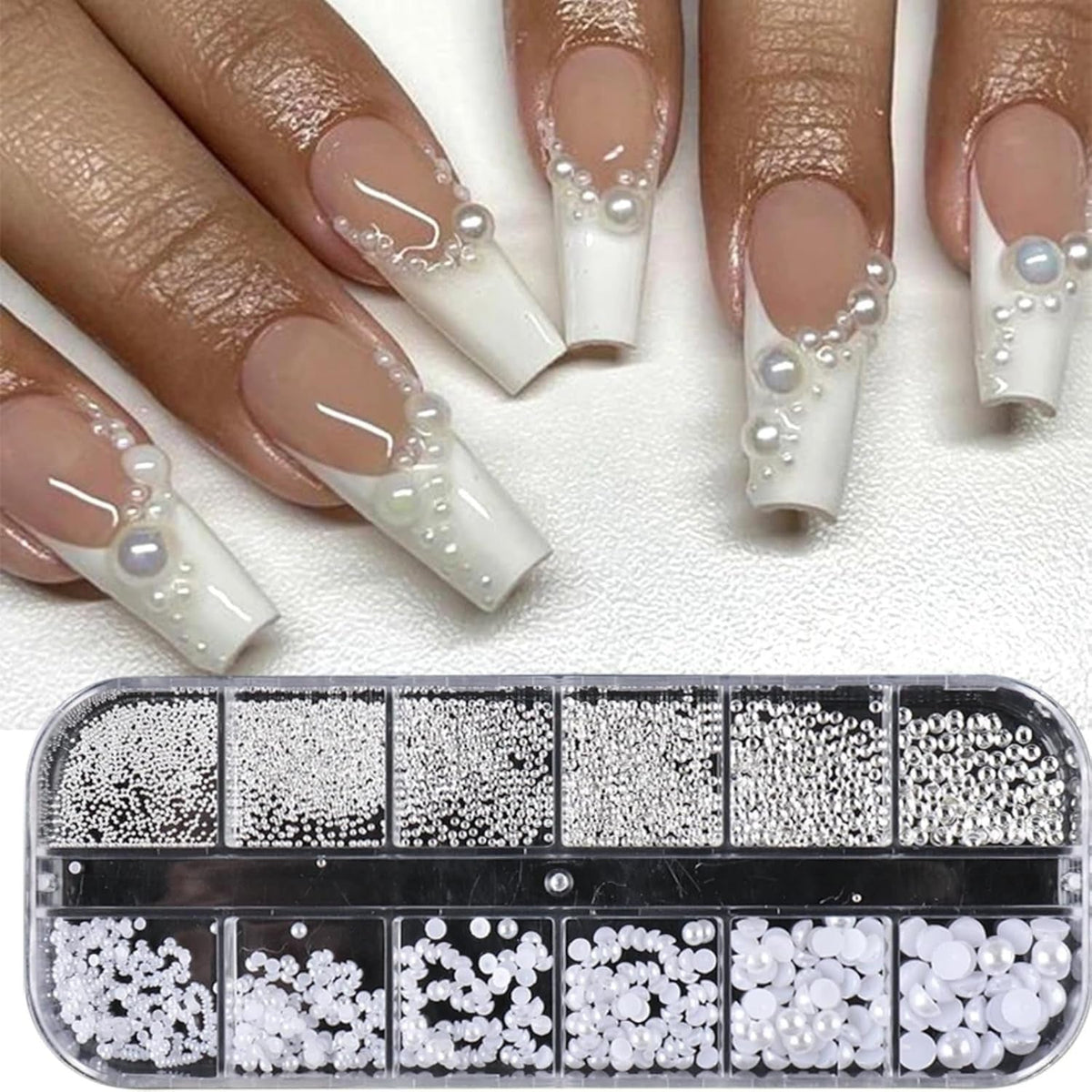 GZSY Nail Art Strasssteine Nagel Perlen Weiß 12Raster Nagel Charms Nageldesign Zubehör Perle Nail Art