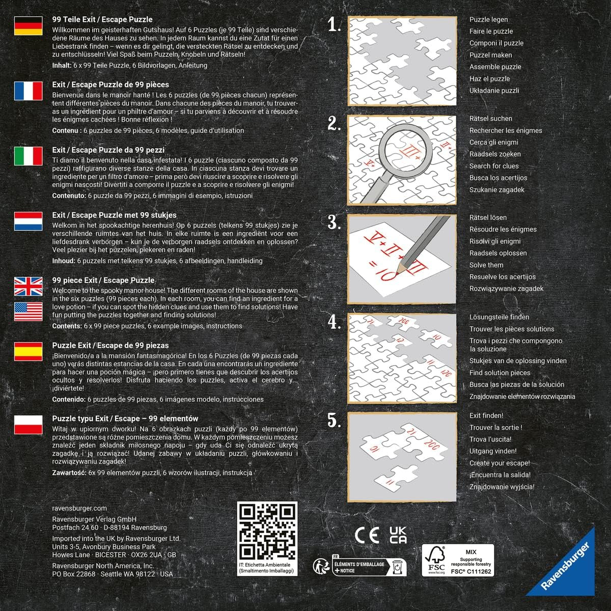 Ravensburger EXIT Puzzle - The Ghostly Manor House - 6X 99-piece jigsaw puzzle for puzzle-loving adults and children aged 10 and up Puzzle Naty Shop