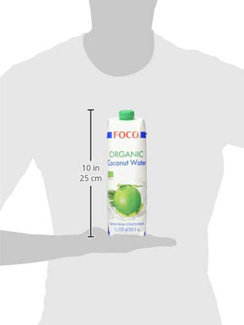 FOCO Apă de nucă de cocos organică, pură, răcoritoare, băutură sport, 100 % apă de nucă de cocos - 6 X 1 litru Naty Shop