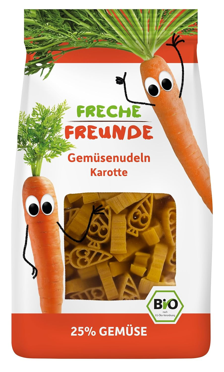 Freche Freunde Organic Vegetable Noodles 'Carrot' 25% Vegetable Content Vegan 6 Pack (6 x 300g)