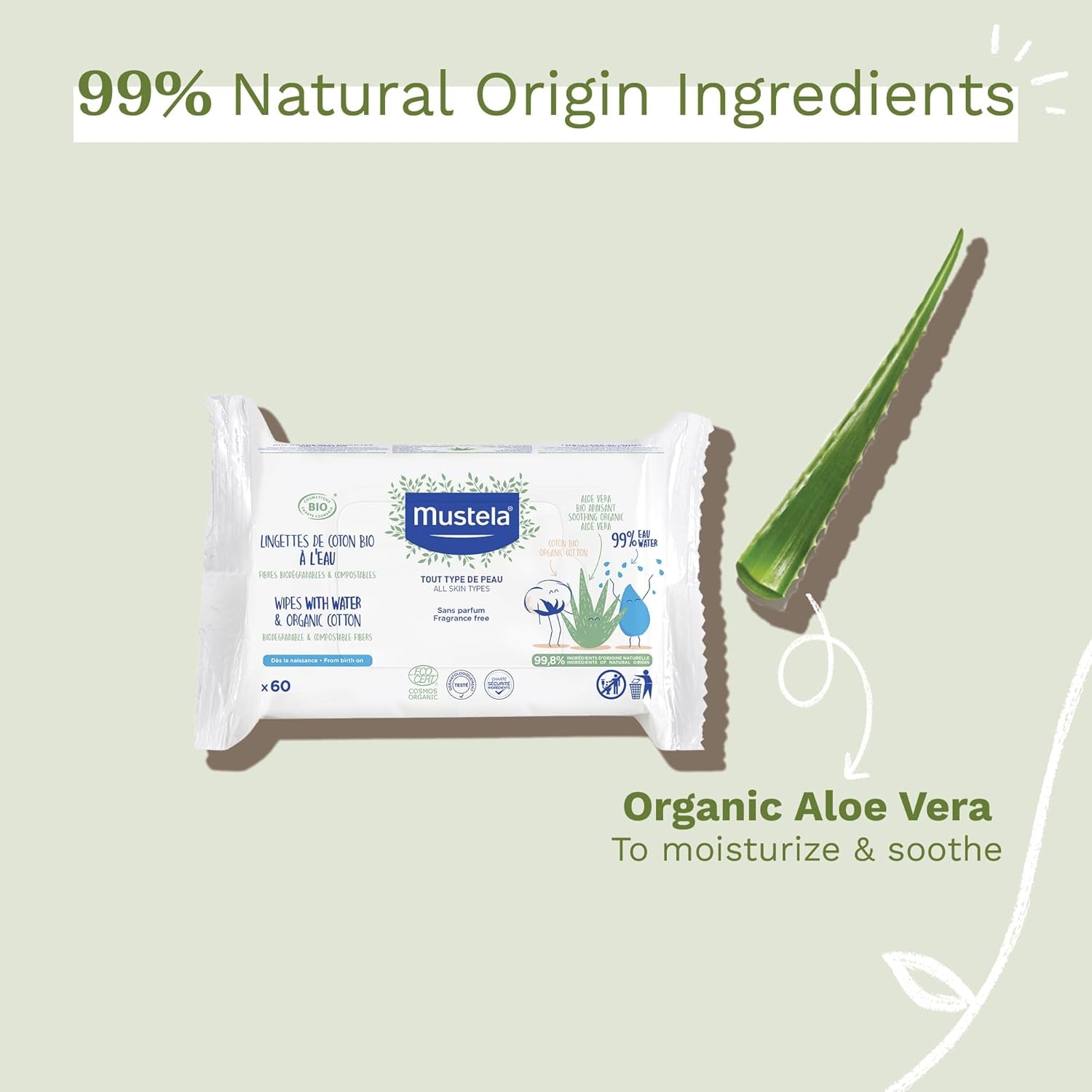 Lingette Coton À L'Eau 60 pcs