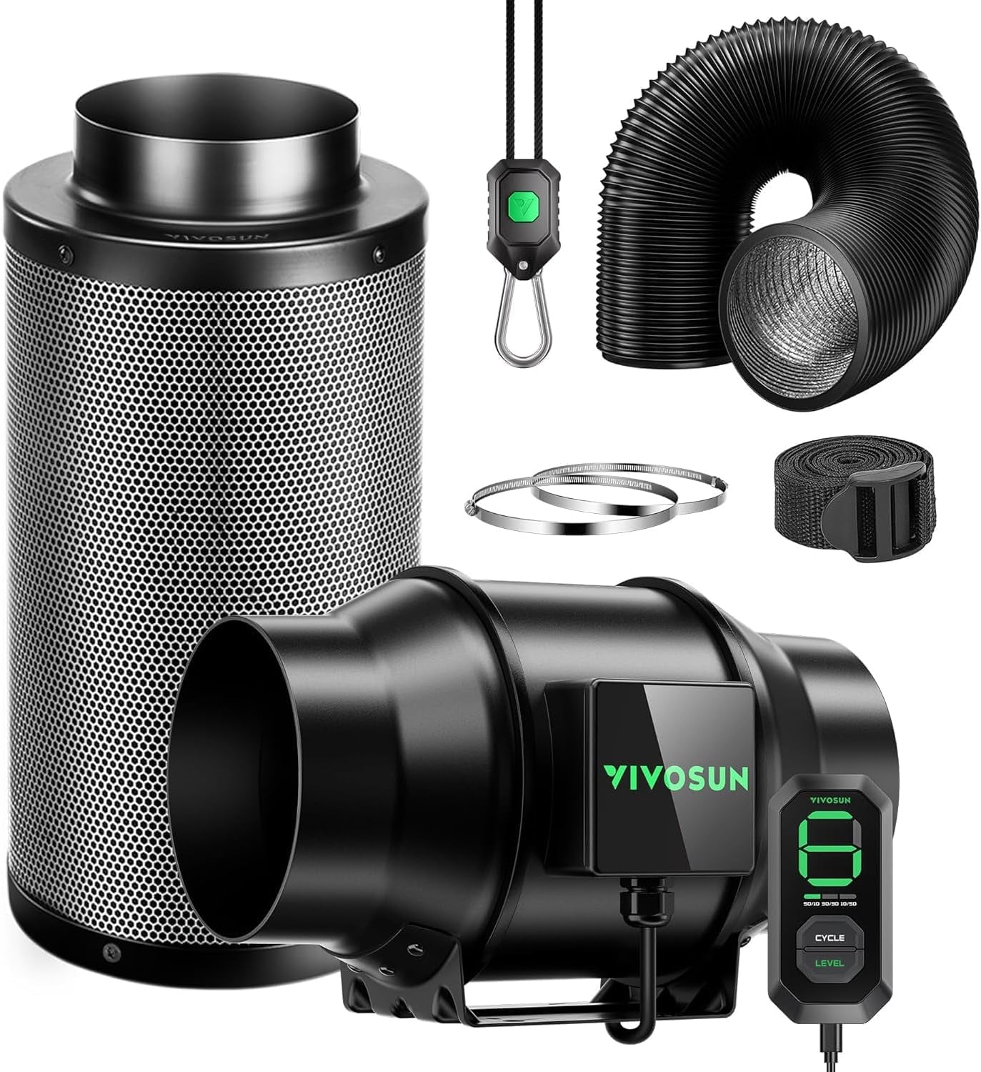 VIVOSUN 100mm AeroZesh G4 Smart Inline Fan/Exhaust Kit with GrowHub E42A+, Temperature and Humidity Controller, WiFi/App Remote Control, Activated Carbon Filter and Hose for Grow Tents and Hydroponics