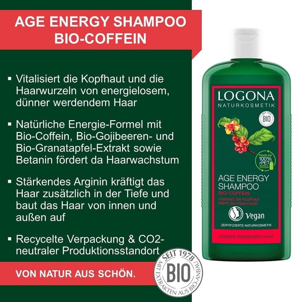 LOGONA Natural Cosmetics, Șampon, formulă vegană din cafeină organică, 250 ml Duș și baie Naty Shop