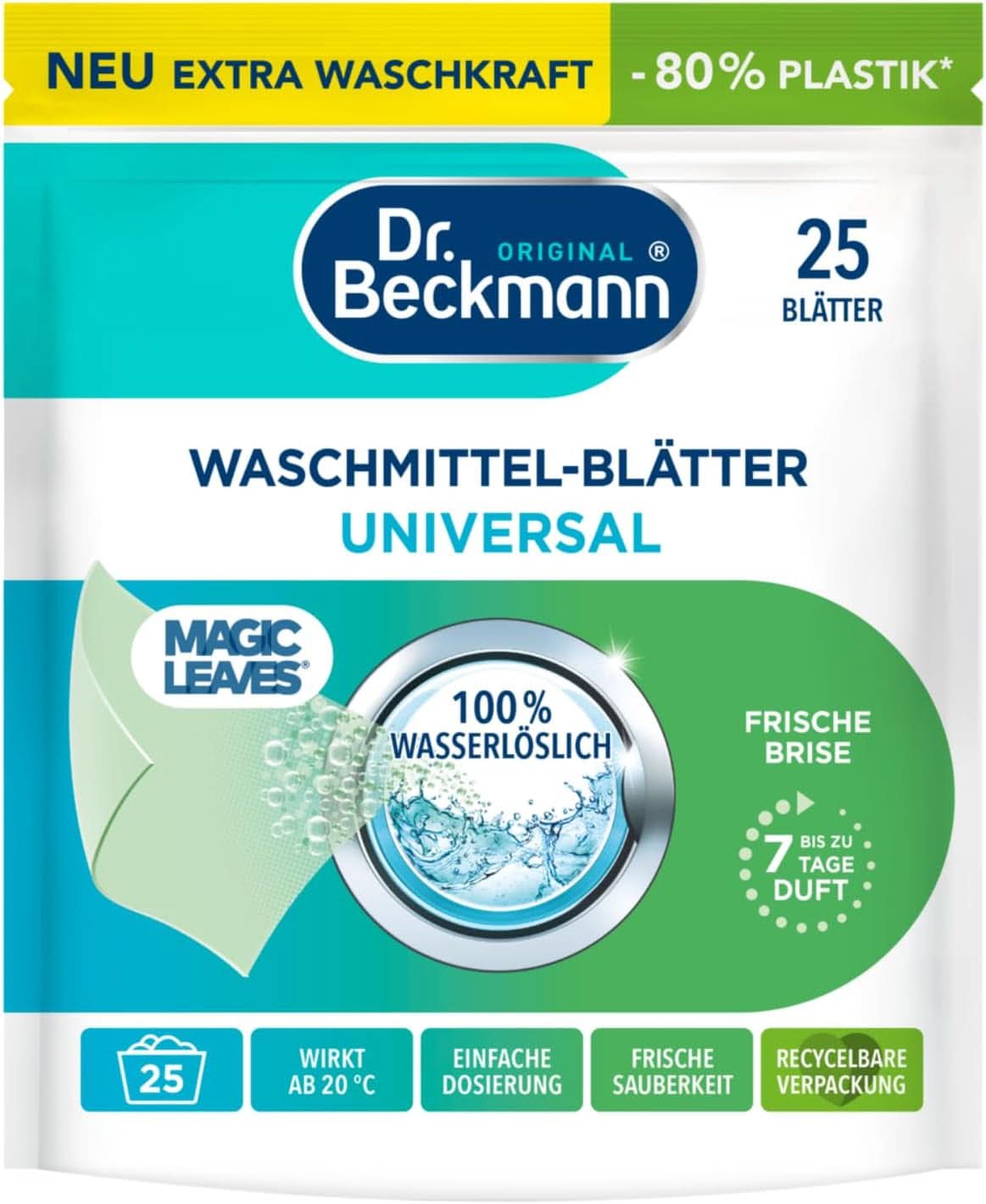 Detergent sheets Dr Beckmann MAGIC LEAVES COLOR | Pre-dosed and water-soluble wash sheets | Space saving and easy to use | 25 sheets Naty Shop Laundry Detergents 25 pieces Universal