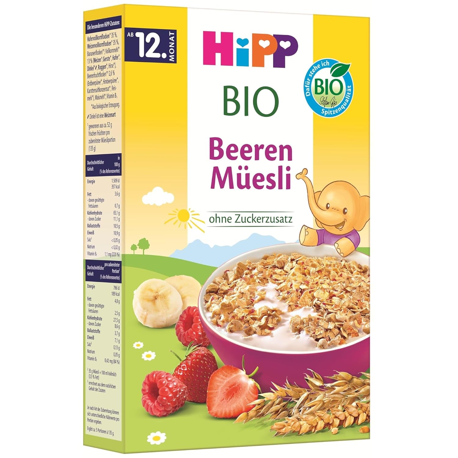 HiPP Bio Beeren-Müesli (8 x 200g), ab 12. Monat, ohne Zuckerzusatz, besonders fine Stückchen - leicht zu chewen, in bester Bio-Qualität