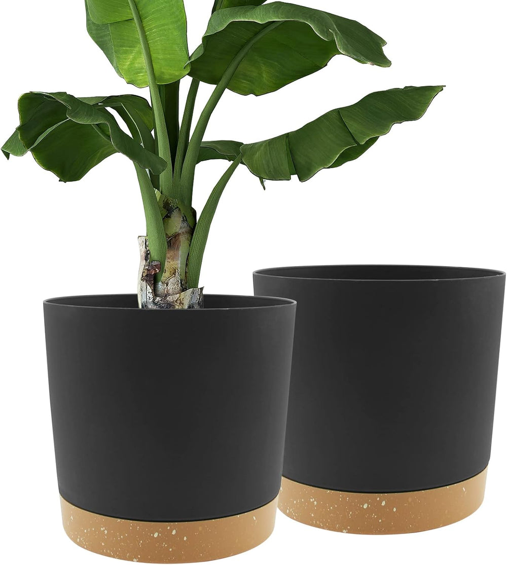 12.7cm Set of 2 Flower Pots, Indoor Plant Pots with Drainage Holes and Removable Base, Modern Decorative Saucers for Outdoor Garden Planters (White 12.7cm)