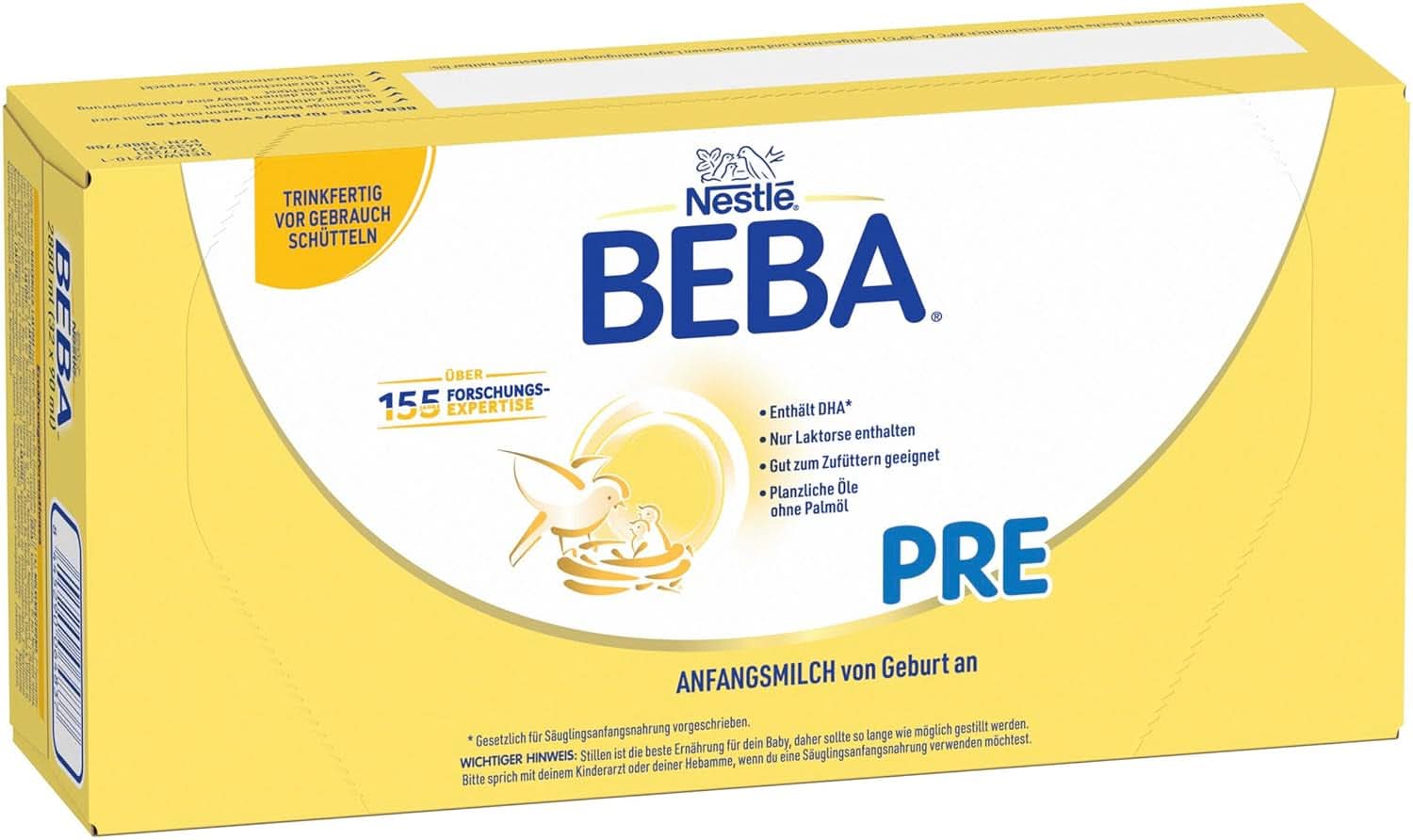 BEBA PRE Initial milk from birth, baby food with DHA, only lactose, without palm oil, pack 3 (3 x 800 g) Naty Shop PRE 32 x 90 ml 32 x 90 ml