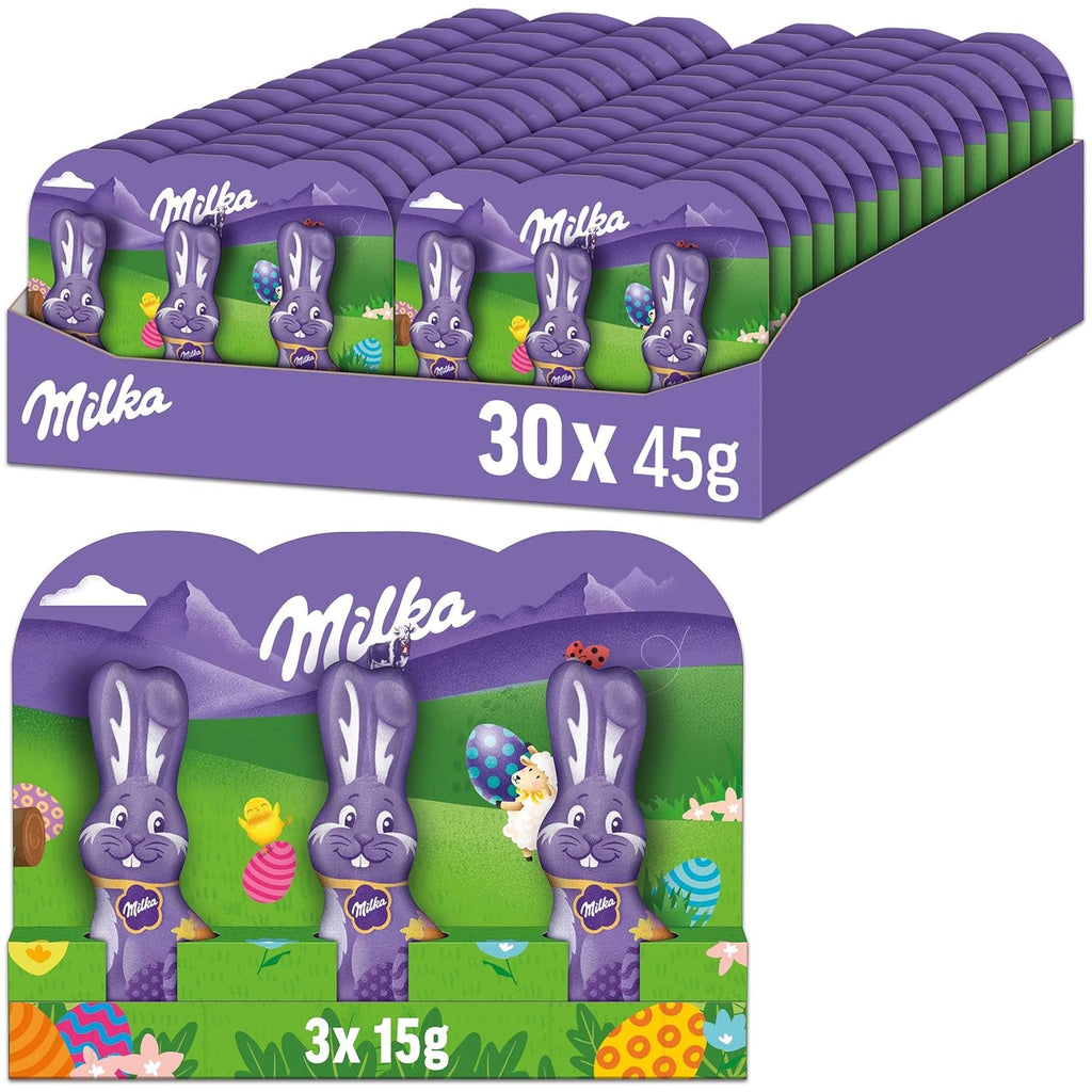 Milka Pachet vrac de ciocolată de Paște, 24 x 45 grame Bomboane de Ciocolata Naty Shop 30 X 3 X 15 grame