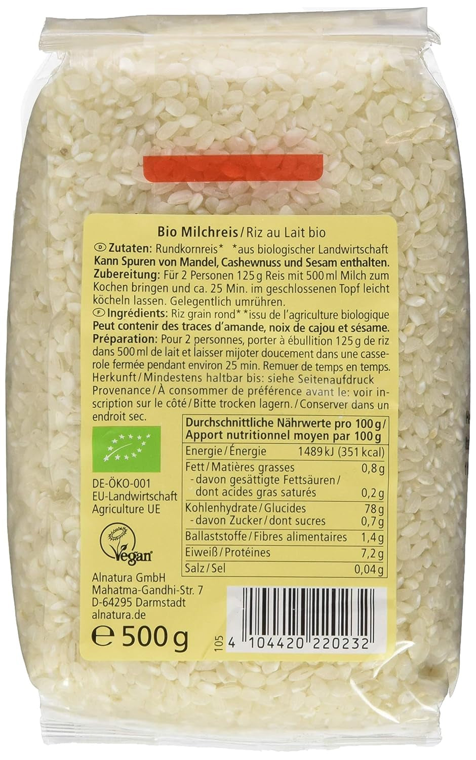 Organic rice pudding, 500g