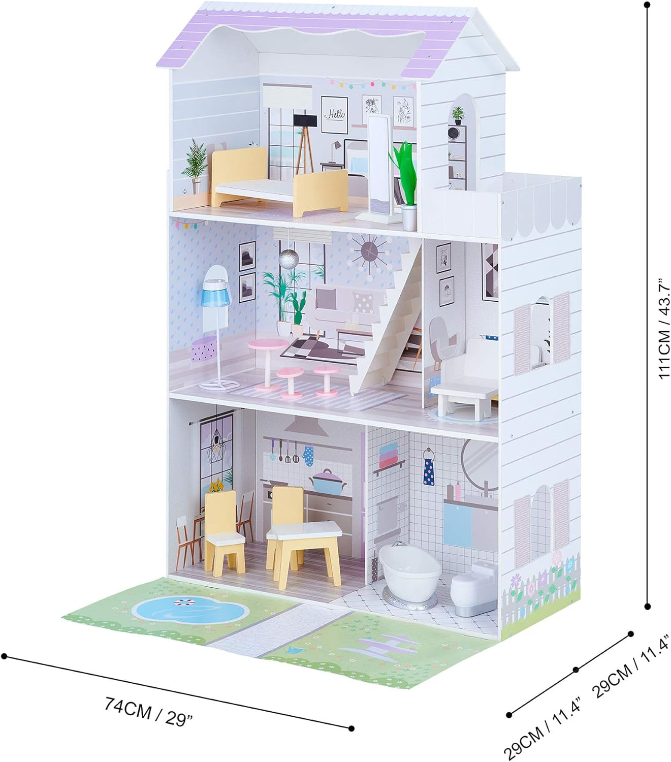 Teamson Kids Olivias Little World Giant Doll House with 16 Doll Accessories, Wooden Dollhouse with Furniture, 3-Story, Children's Doll House for 12 Inch/30cm Dolls, Age 3 Years+ Naty Shop Doll Houses