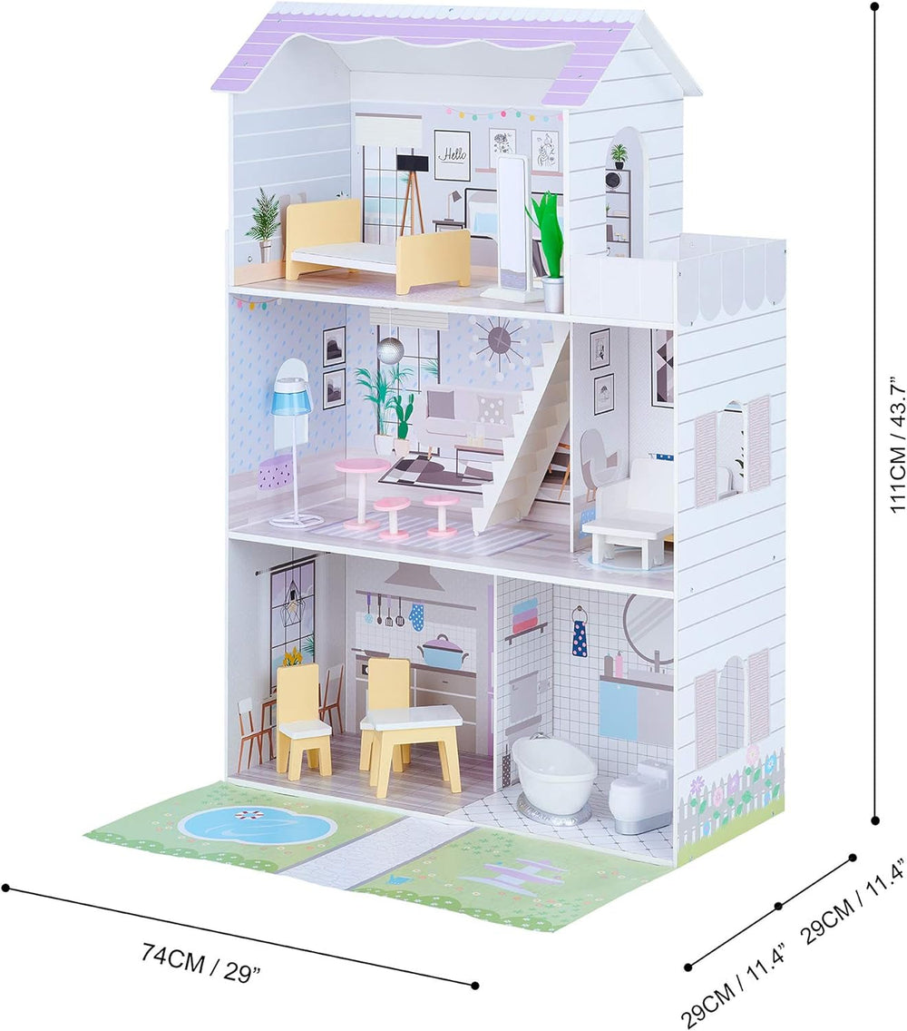 Teamson Kids Olivias Little World Giant Doll House with 16 Doll Accessories, Wooden Dollhouse with Furniture, 3-Story, Children's Doll House for 12 Inch/30cm Dolls, Age 3 Years+ Naty Shop Doll Houses