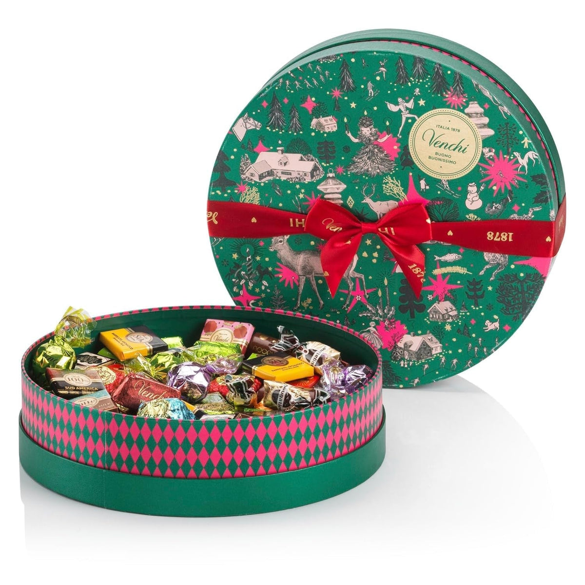 Venchi, colecția de Crăciun - Cutie cadou cu ciocolată asortată, 704 grame Bomboane de Ciocolata Naty Shop Cutie mare