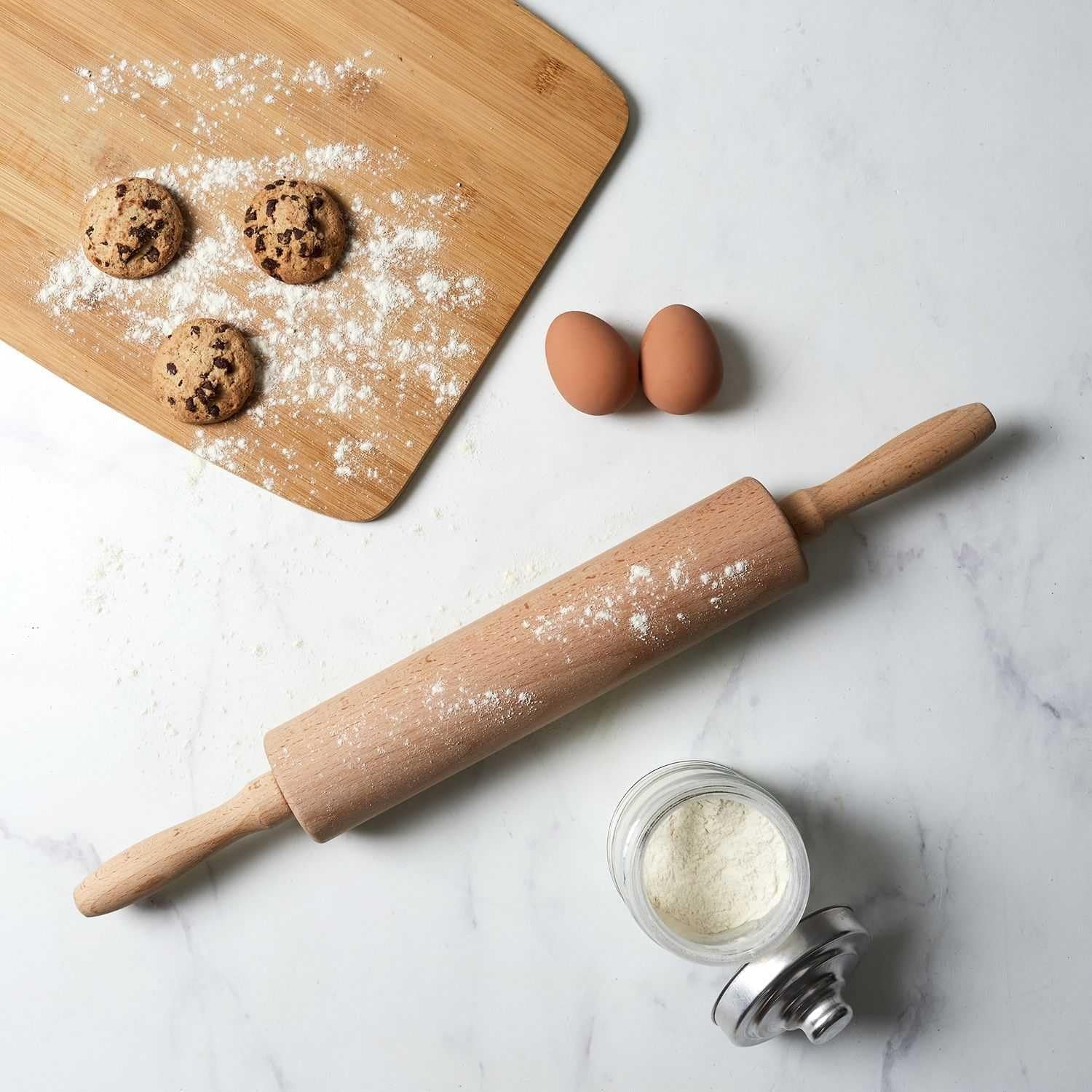 , KP5715, Wooden Rolling pin, Ergonomic and Easy to clean, ideal for Rolling Out Dough and Biscuits, Dimensions 44.5 cm, Brown Color