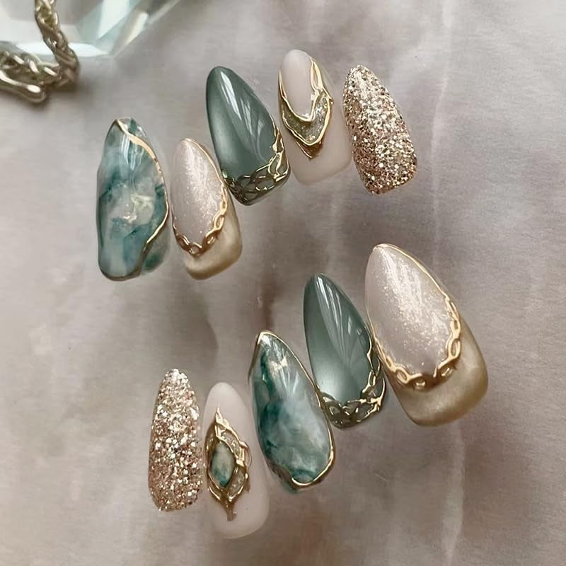 Mouyouglow Unghii False Magnetice Scurte, Roz Migdala Roșu Gradient Sclipici Cat Eye cu Lipici, Unghii Artificiale Roz Roșu Ombre Sclipici Fototerapie Pentru Femei și Fete