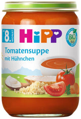 Organic HiPP Chicken Tomato Soup (6 x 190g), from 8 months, no added salt, with small pieces - for learning to chew, with Omega 3, of the best organic quality