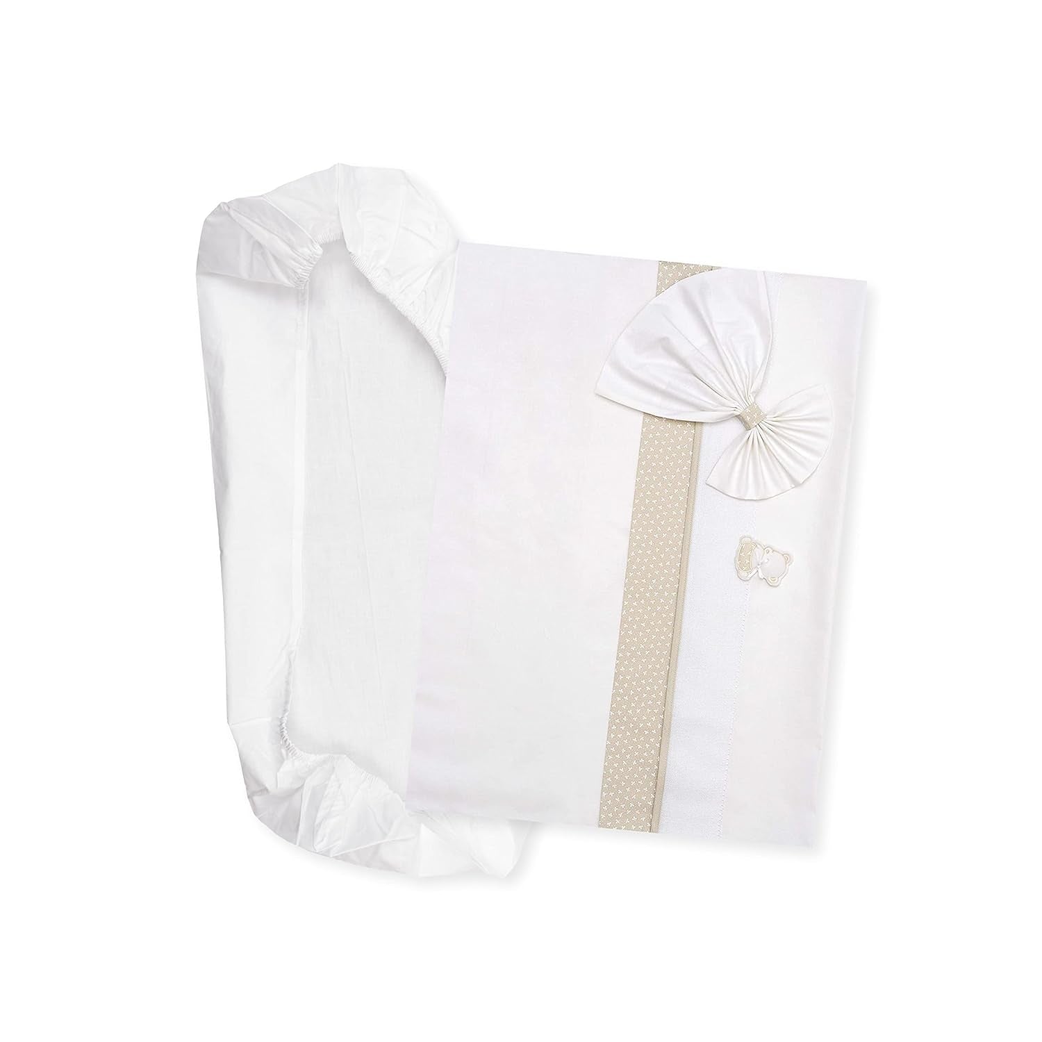 Set de lenjerie de pat Carrycot alb și roz, format din 1 cearșaf cu colțuri, 1 cearșaf de sus cu panglică Aida pentru broderie și 1 față de pernă, 100% bumbac, Made in Italy Plapumi si pilote Naty Shop Taupe