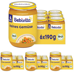 Organic fine vegetables (6 x 190g), from 6 months, no added salt, the ideal vegetable jar to start complementary feeding (pack of 4)