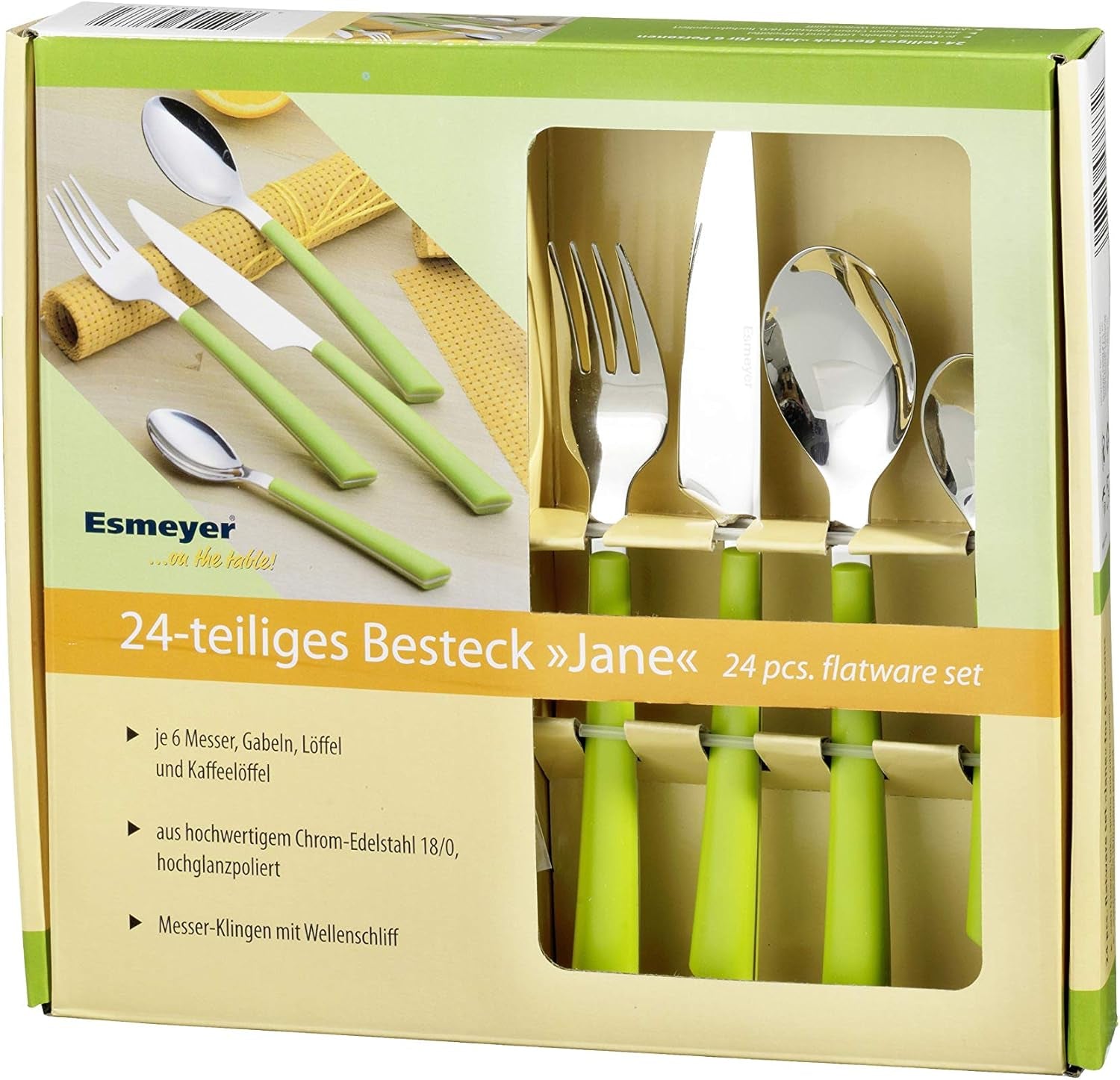 JANE cutlery, polished stainless steel 18/0, green plastic handles, 24 pieces Kitchen Naty Shop