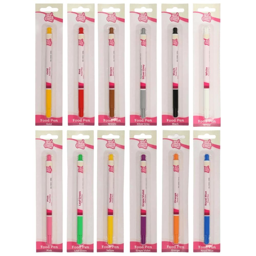 Pixuri alimentare Funcakes, portocaliu: coloranți alimentari, vârf flexibil pentru linii groase și subțiri, pix comestibil pentru fursecuri, prăjituri, fondant și multe altele, ideal pentru personalizare, certificat Halal
