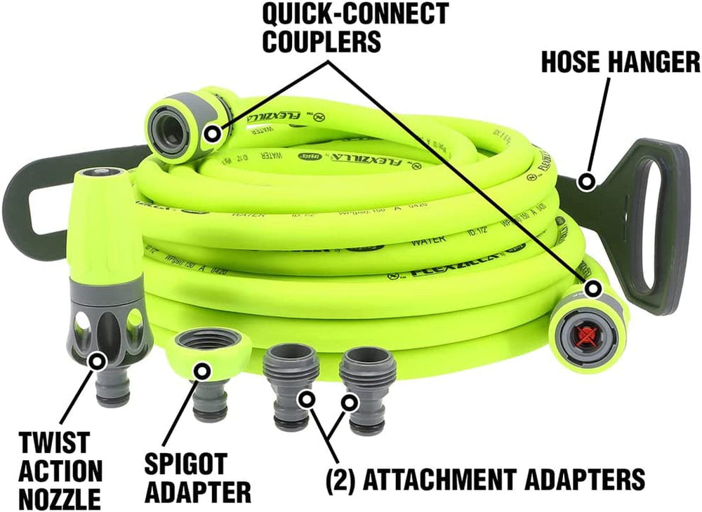 Set furtun de grădină cu racord rapid, 1/2 in. x 50 ft., durabil, ușor, sigur pentru apă potabilă – hfzg12050qn