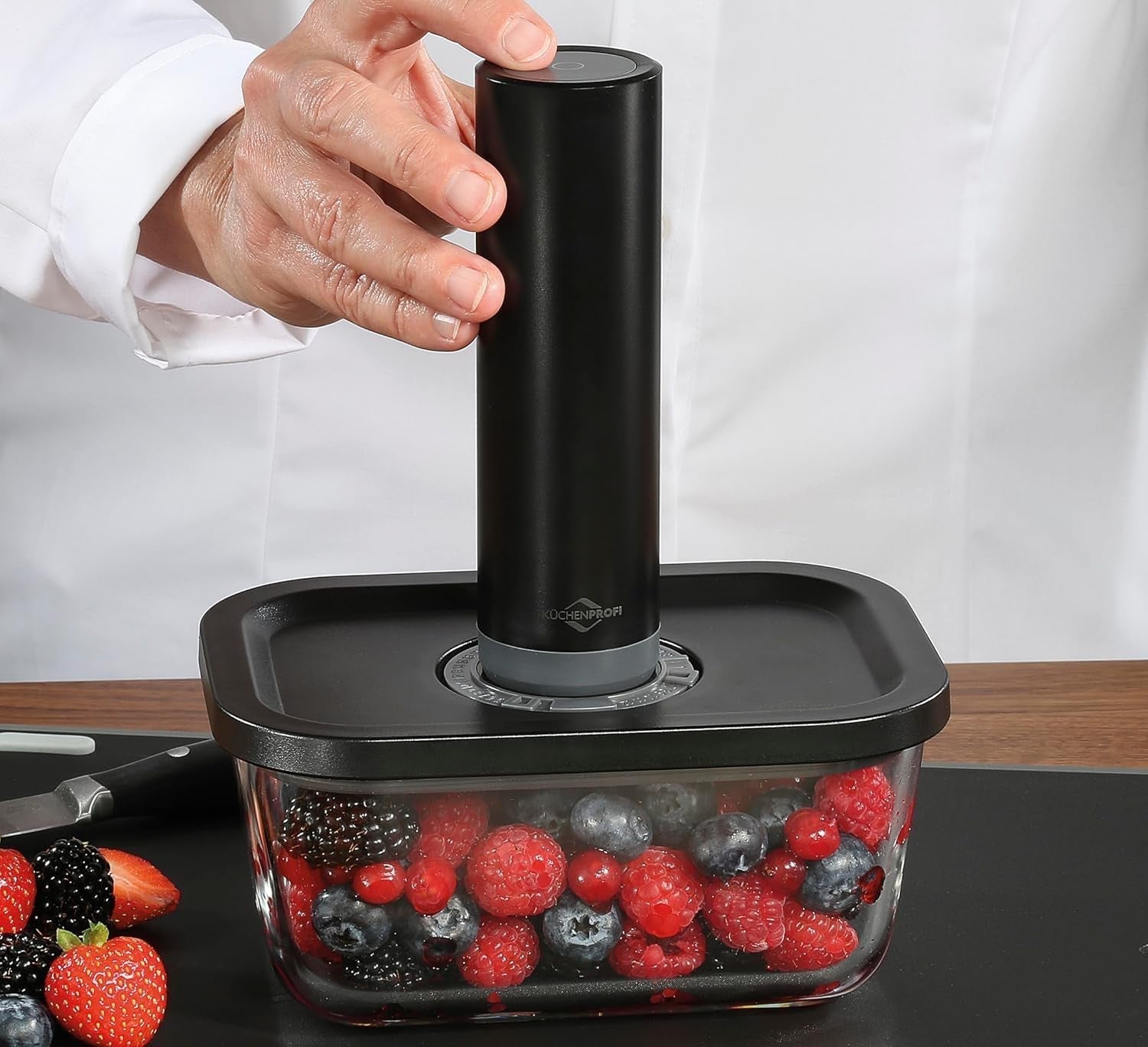 Set de vid Küchenprofi EASYFRESH | Set din 7 piese | 1x pompă electrică de vid, 1x borcan de vid S, M și L, 3x pungi de vid 22x21 cm | sticlă borosilicată, plastic de înaltă calitate | preparare și depozitare Cutii depozitare alimente Naty Shop