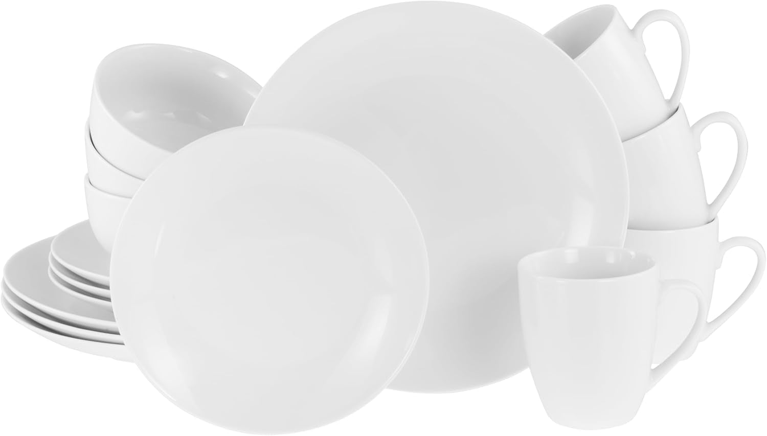 Creatable, 20341, Serie Luna Weiss, 18-Teiliges Geschirrset Für 6 Personen, Teller Set Aus Porzellan, Spülmaschinen- Und Mikrowellengeeignet, Qualitätsproduktion Seturi vesela masa Naty Shop Kombiservice 16 Tlg