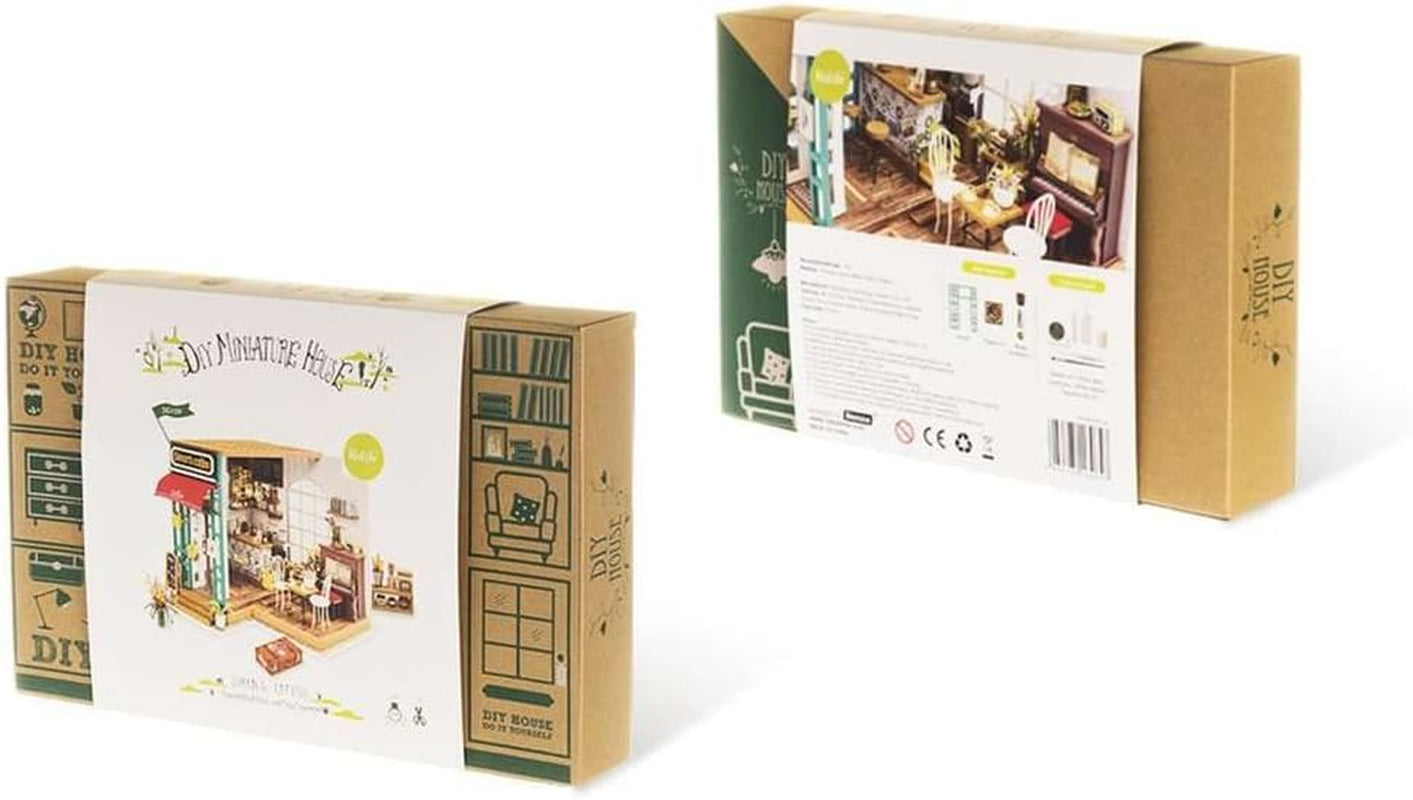 Robotime DG109 Rolife Simon's Cafe Casă de păpuși în miniatură din placaj și plastic, dimensiuni: 23 X 19 X 19 cm, 203 piese Casute de papusi Naty Shop