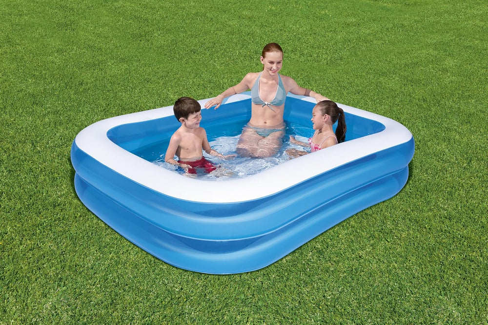Bestway - Blue Deluxe Rectangular Inflatable Pool, 211 x 132 x 46 cm, Blue/White