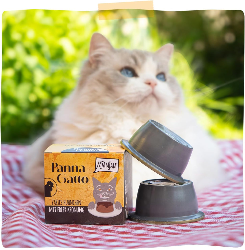 MjAMjAM - Hrană umedă premium pentru pisici - Panna Gatto - pui fraged cu un topping nobil, pachet de 12 (2x80g), fără cereale