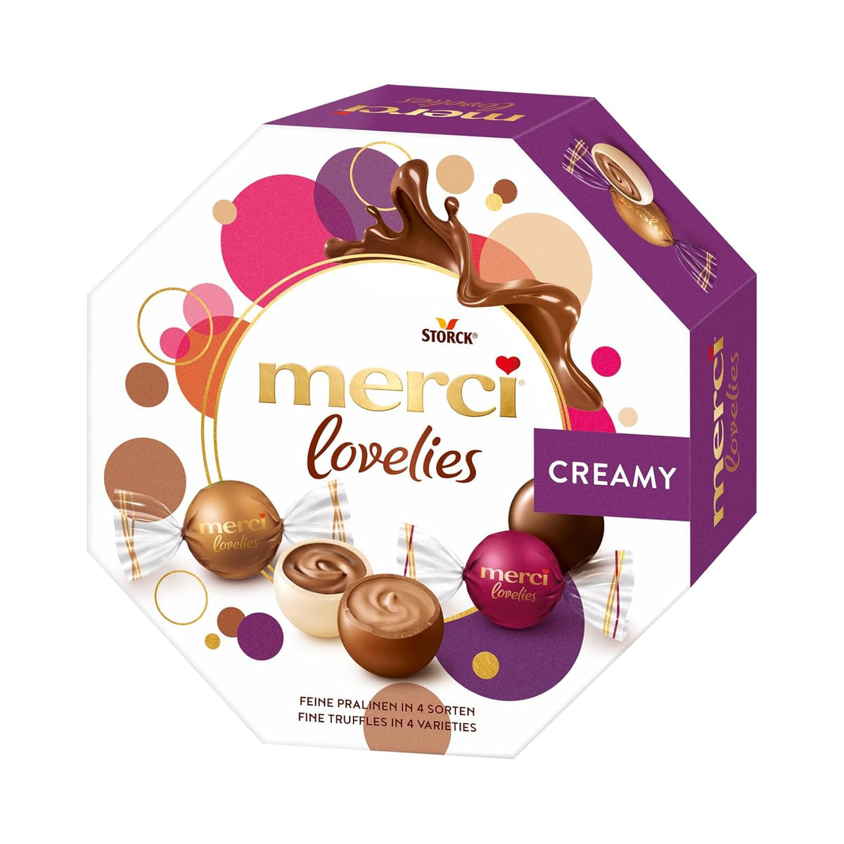 merci lovelies Creamy – 1 x 185g – Box of pralines with 4 filled chocolate specialties – Chocolate balls to share and give as gifts