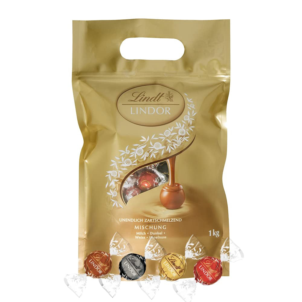 Chocolate mix LINDOR | 1371 g | Approx. 109 balls: Classic mix for milk chocolate balls and LINDOR | Approx. 80 chocolate balls (milk, white, dark 60%, hazelnut) | Bulk package, 1 kg