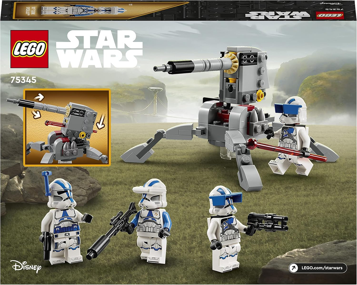 LEGO 75345 Star Wars 501St Clone Troopers Battle Pack Set cu vehicule și 4 figurine, jucărie construibilă cu tun AV-7 anti-vehicul și trăgător cu arc Seturi de constructie Besuche den LEGO-Store