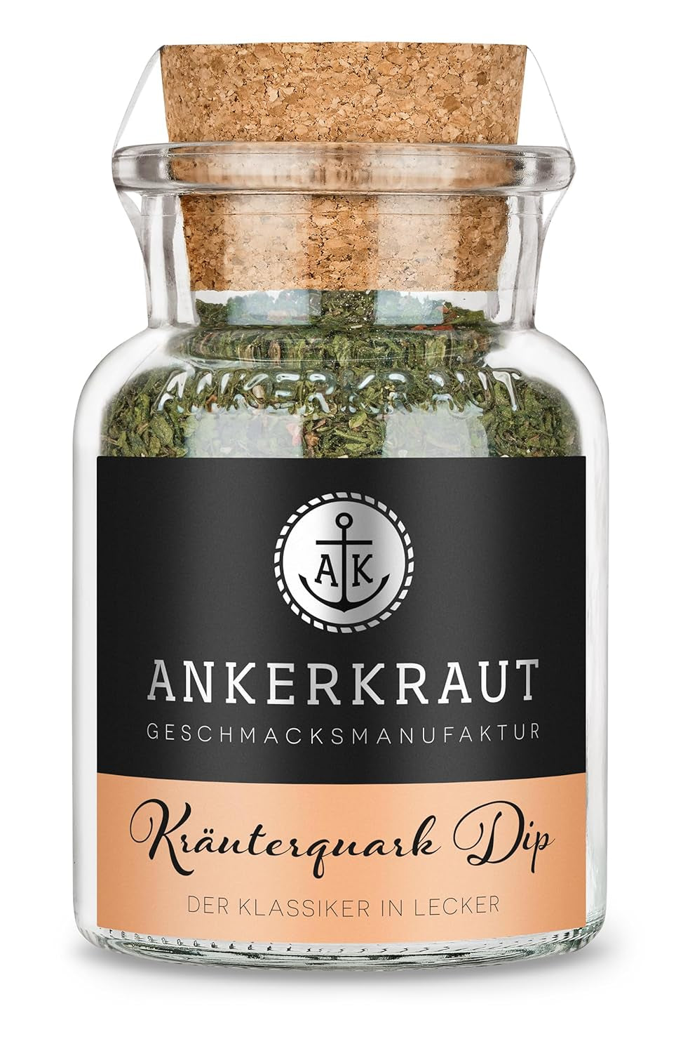 Ankerkraut Kräuterquark Dip, Gewürzmischung für Quark, Ohne Geschmackverstärker, Premium Qualität, Alternative Joghurt und Soja-Quark, Aufstrich selber machen, 55 g in cork glass