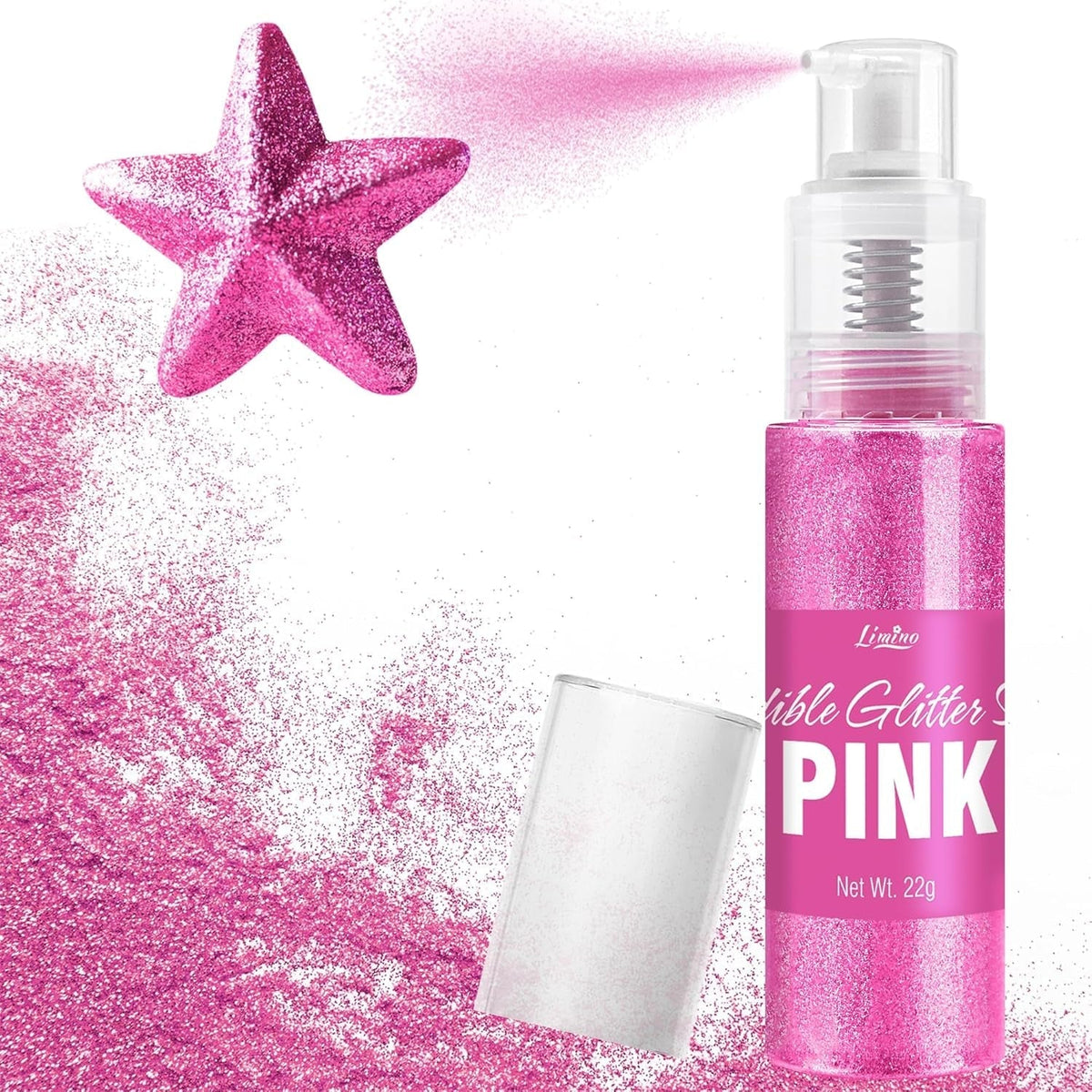Spray cu sclipici comestibil - 22G sclipici alimentar, pudră cu sclipici comestibilă pentru băuturi, decorațiuni tort, macaroane - pudră cu sclipici colorant alimentar, sclipici comestibil pentru cocktailuri, brioșe (roz)