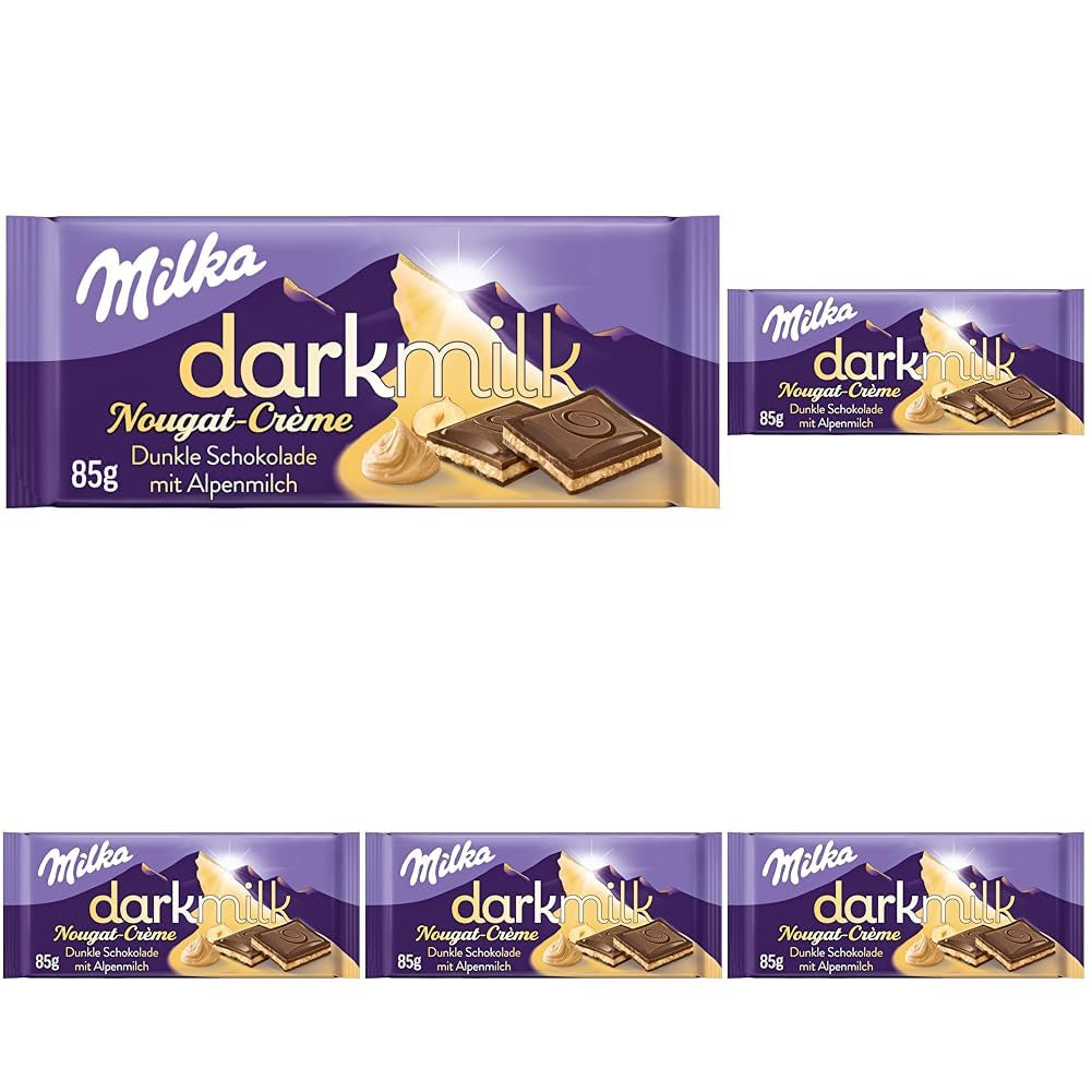 Milka Black Milk – Alpine black chocolate with milk and creamy nougat filling – 85g (pack of 5)