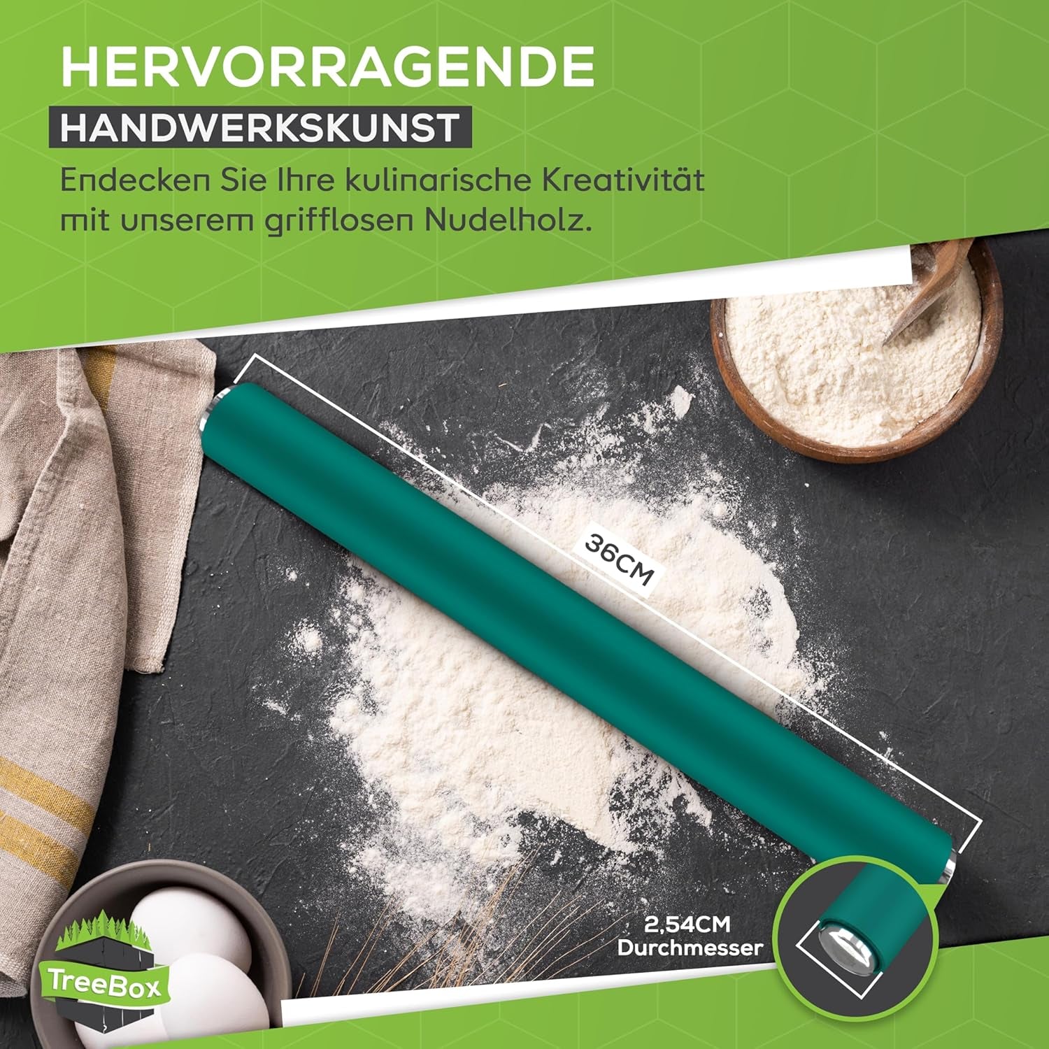 Nudelholz - Teigroller aus Silikon und Edelstahl - Modernes Nudelholz ohne Griffe mit Antihaftwirkung, Fondant und Teig im Handumdrehen ausrollen, Backutensilien