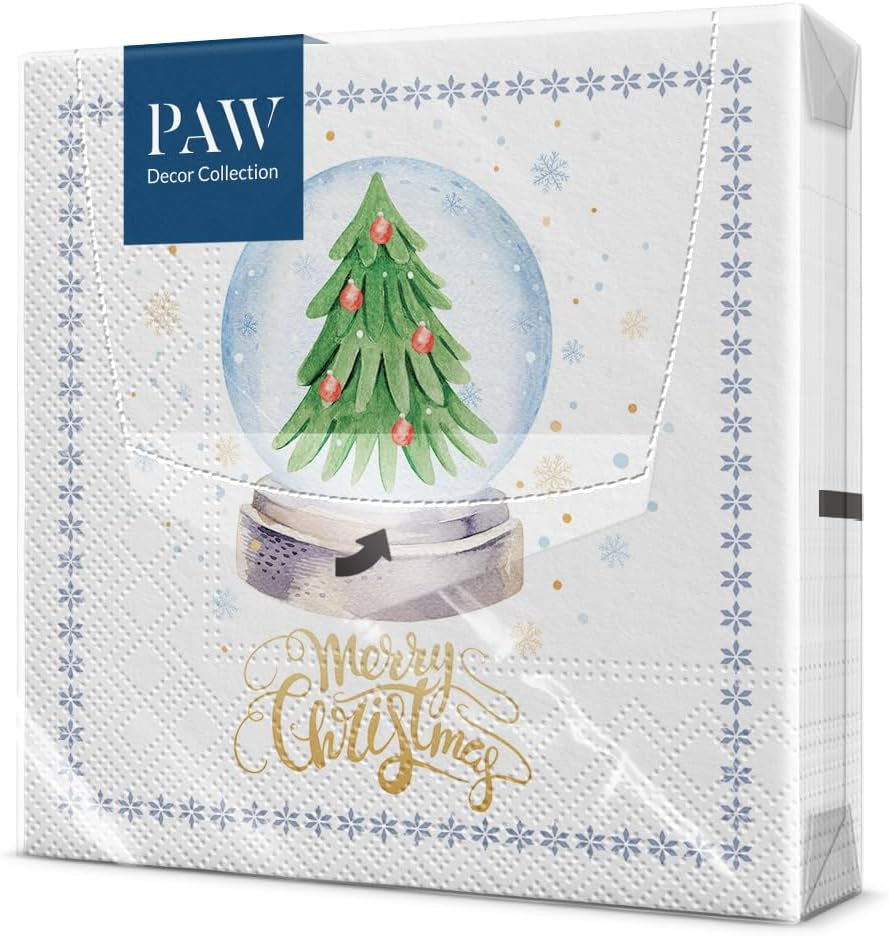 PAW - Șervețele 3 straturi (33 X 33 Cm) I 20 bucăți I Șervețele de hârtie colorate perfecte pentru masa de Crăciun I Șervețele - Crăciun, iarnă, ciulin, lampă I Bullfinch cu lampion