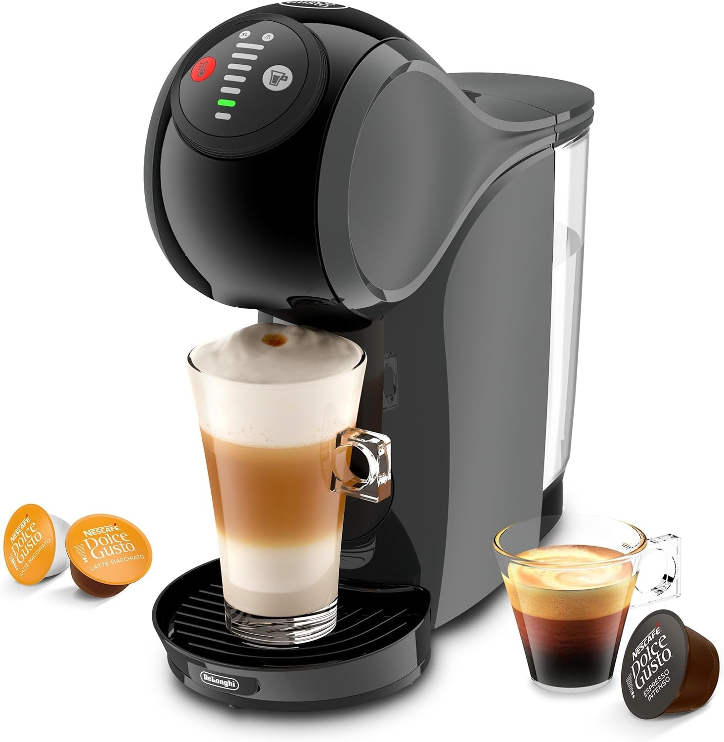 NESCAFÉ DOLCE GUSTO DeLonghi Dolce Gusto Genio S EDG226.A, Espressor cu capsule, inclusiv 3 capsule, design compact, tavă de scurgere reglabilă, 0,8 l, rezervor de apă detașabil, 1470 W, Antracit
