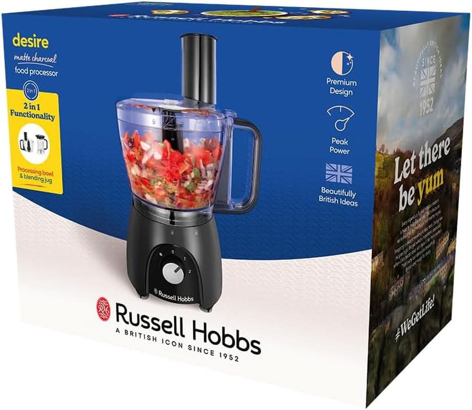Russell Hobbs Food Processor [Blender/Vegetable Chopper/Table Blender/Chopper/Blender] Food Processor (Kneading, Mixing and Slicing), Matte Charcoal Kitchen Naty Shop