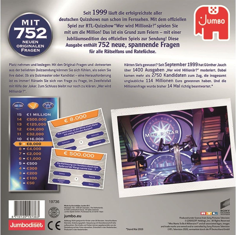 Jumbo Games 19736 Games - Who Wants To Be A Millionaire - 20th Anniversary - Board Game - Ages 12+