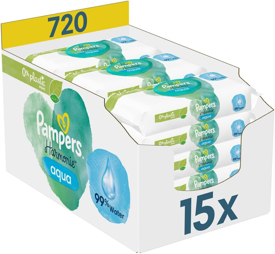 2320 Plus 2017 Refill Box (6-Pack) and Pampers Harmony Aqua Baby Wet Wipes Box, 720 Wipes (15 x 48), Gentle Skin Protection with 99% Water