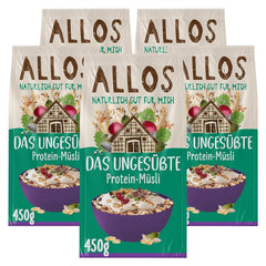 Allos unsweetened protein muesli | Organic Muesli | Oatmeal | Cereals for breakfast | Vegan (5 x 450g), 1 piece (pack of 5)