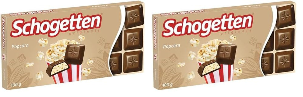 Schogetten popcorn 1 chocolate bar x 100g, milk chocolate with popcorn and pieces of corn, practical individual pieces. A delicacy. Piece by piece.
