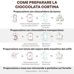 Italian hot chocolate Cortina TART BITTER CHOCOLATE, 15 sachets X 30 grams Cocoa and Hot Chocolate Naty Shop