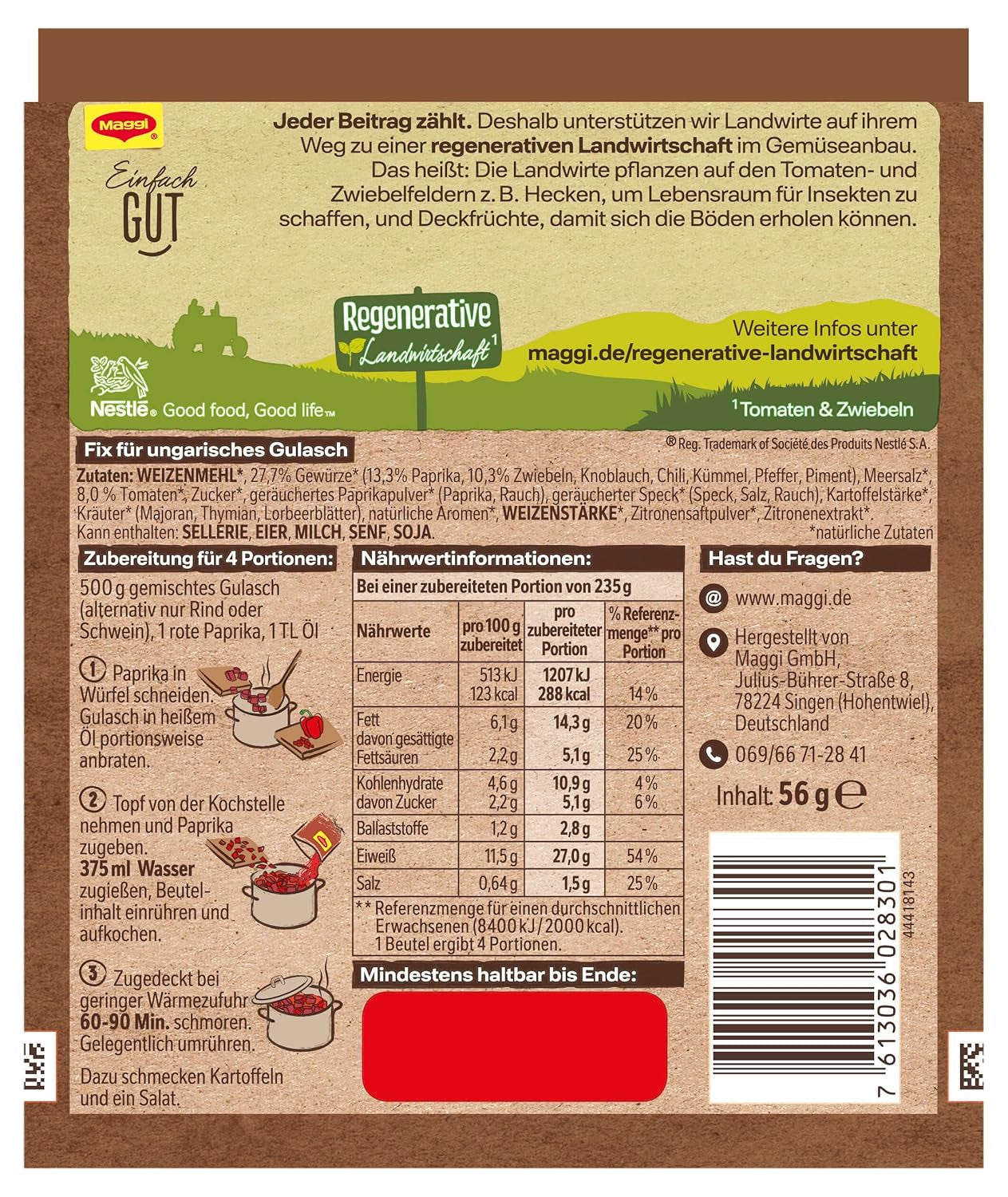 MAGGI Fix for Hungarian Goulash, Würzmischung, mit natürliche Ingredient*, for 4 portions, 1er Pack (1 x 56g Packung)