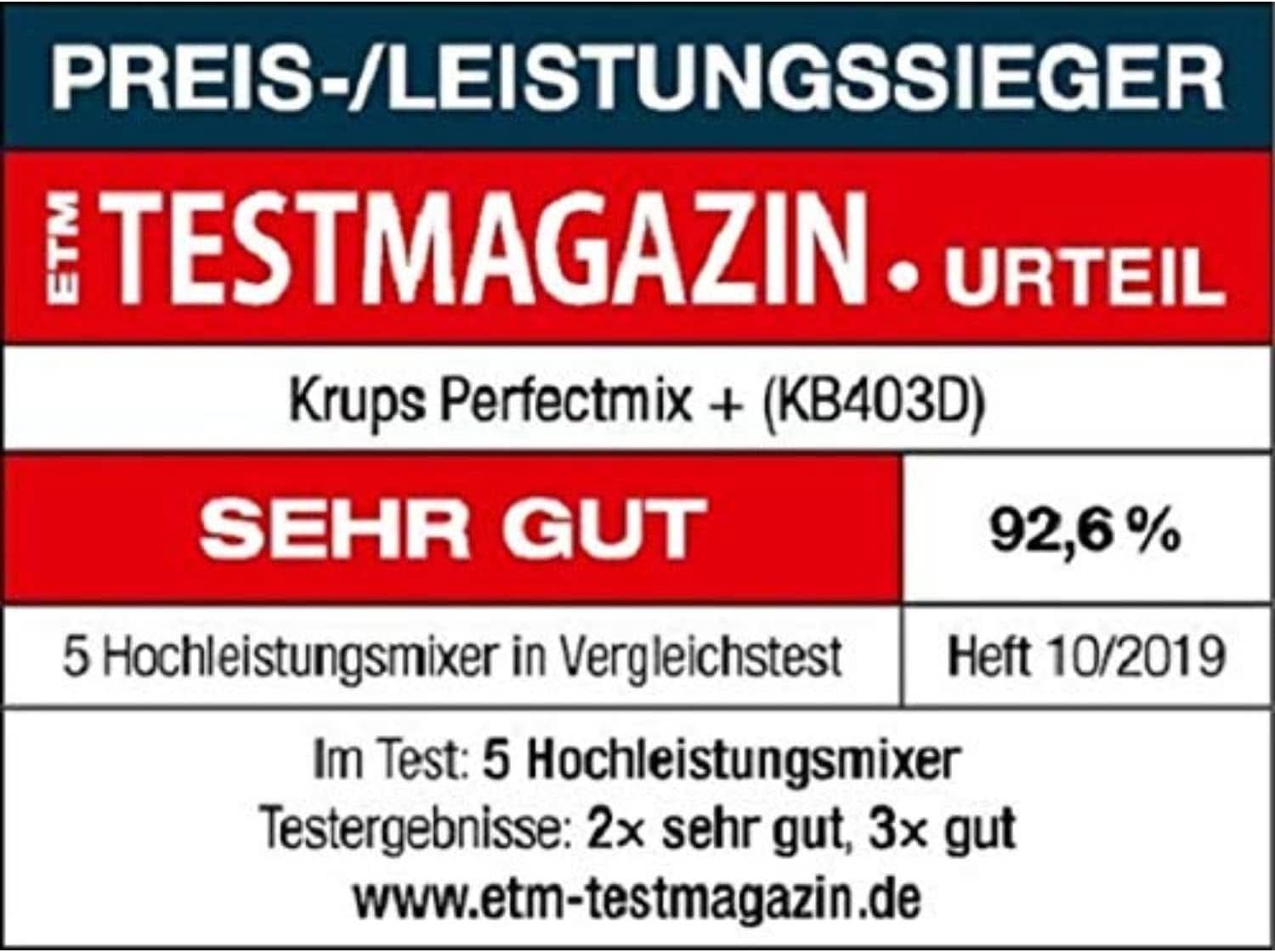 Krups KB403D Perfectmix + Hochleistungsstandmixer | 1,200W | 28,000 RPM | 2L Glasbehälter | 3 Preset Programs | Powelix- Technologie | Edelstahl/Dunkelgrau Kitchen Naty Shop