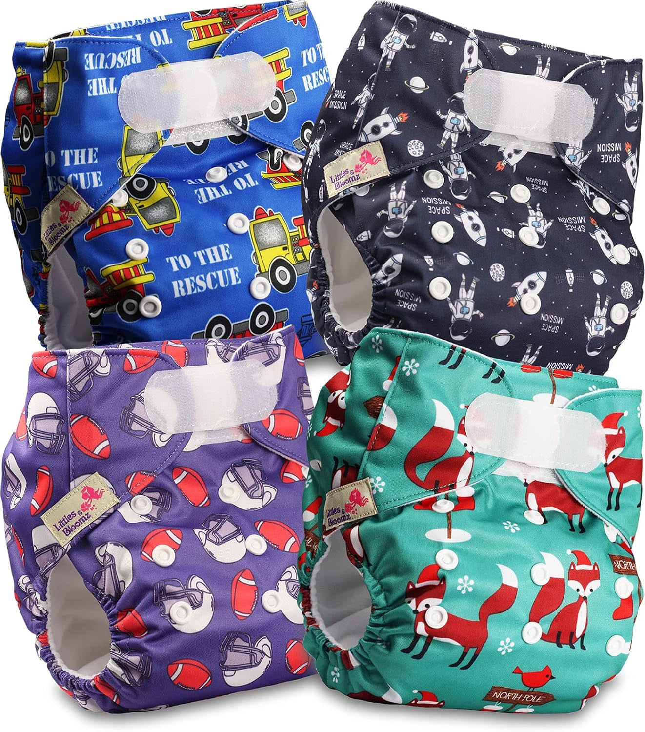 Littles and Bloomz Reusable Diaper FLV2-0602, Standard Hook and Loop Closure, 6 Diapers