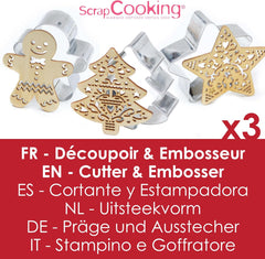 Set de copt SCRAP COOKING 2093 cu tăietor de pisici din oțel inoxidabil și aparat de vafe din lemn, potrivit pentru contactul cu alimentele, Crăciun