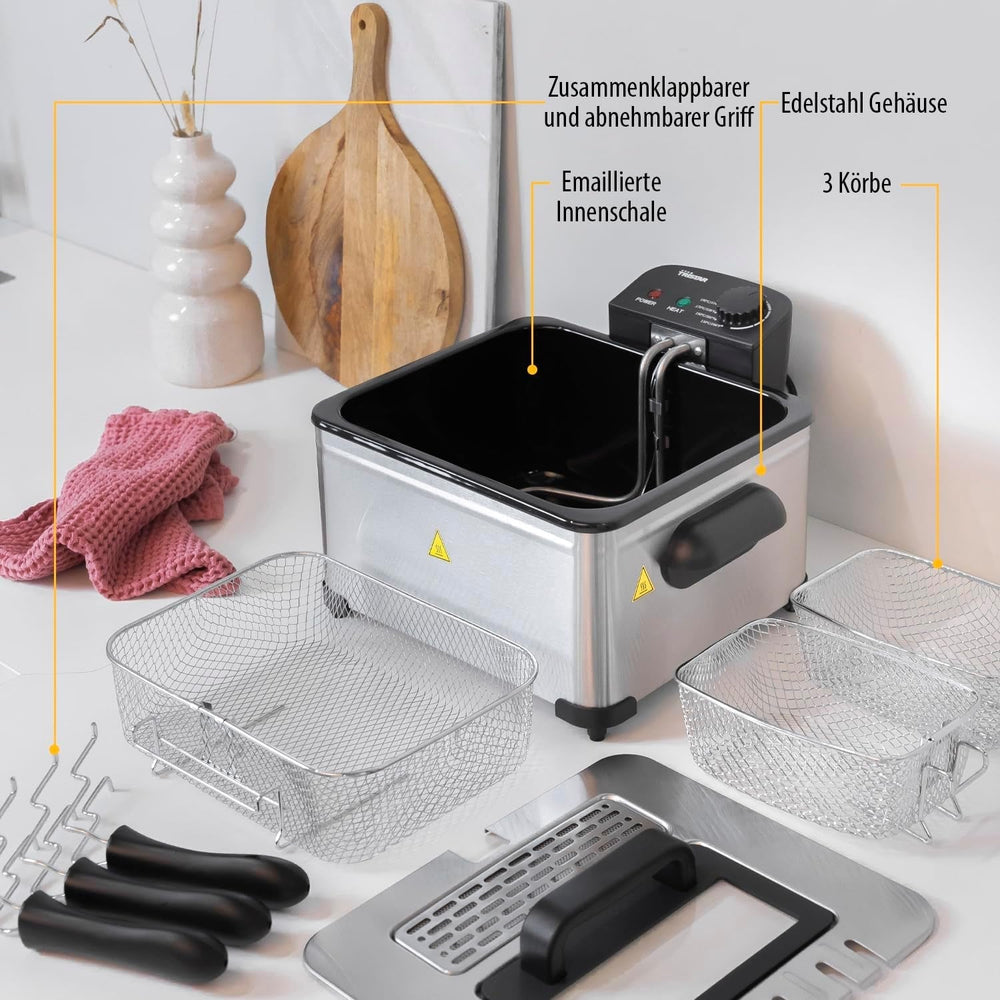Friteuză Tristar, 1 coș mare și 2 coșuri mici, termostat reglabil, zonă de răcire, 5 litri, 2000 W, FR-6949 Electrocasnice Naty Shop